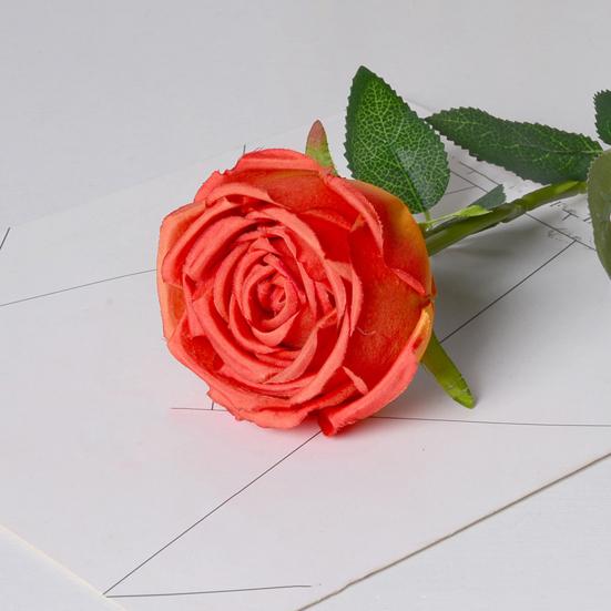 Artificial Rose Flower Big Bloom Fake Silk Rose Flower Realistic Faux Long Stem Rose Bouquet with Leaves for Home Kitchen Party Wedding Decor