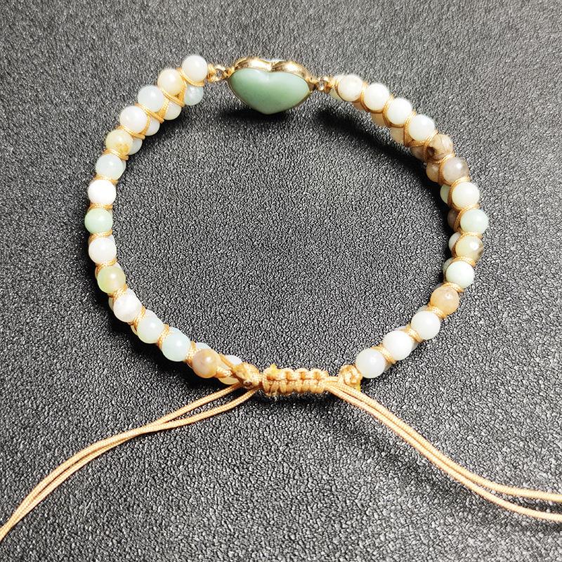 4mm Amazon stone woven bracelet, peach heart shape, stone accessories, adjustable bracelet