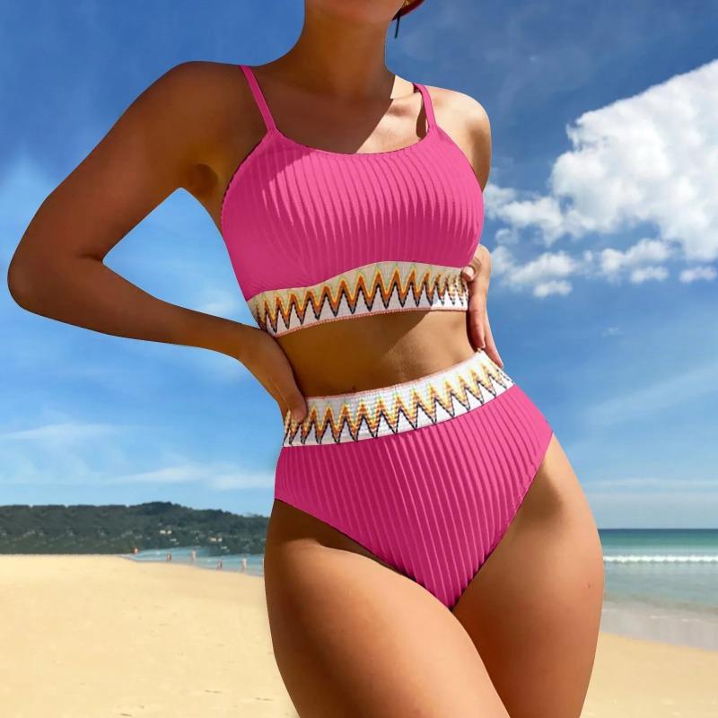 Women'S High Waist Bikini Set V Neck Two Piece Swimsuit Color Block Front Twisted Swimsuit