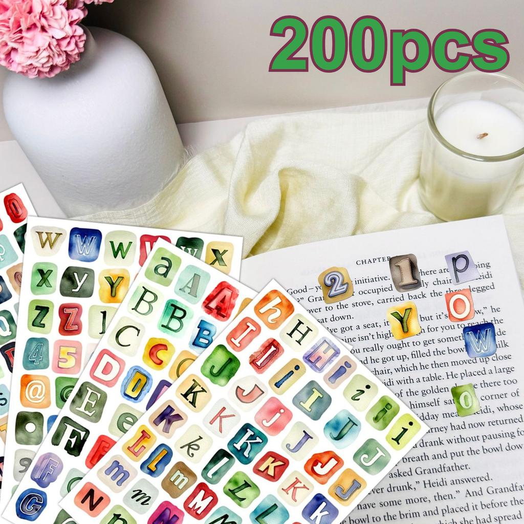 181200pcs (4 Sheets)Vintage Letter Stickers. A-Z UpperLowercase. Matte Paper for Scrapbooking Planners DIY Crafts. Durable.