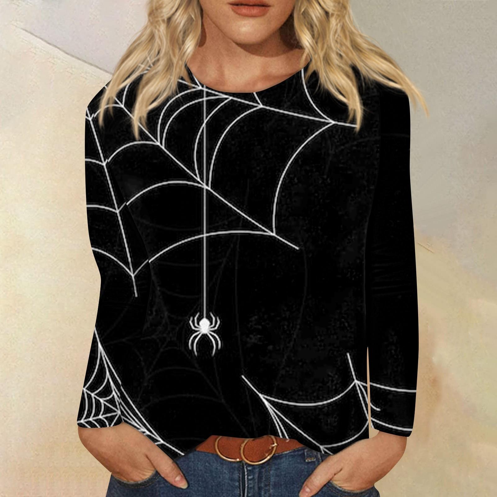 

Женская модная повседневная футболка с круглым вырезом и длинным рукавом с принтом на Хэллоуин L чёрный