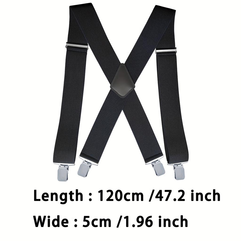 Heavy Duty Big Size Suspenders for Men Work Outdoor 2 Inch Wide X Back 4 Strong Clips Adjustable Elastic Trouser Braces Straps