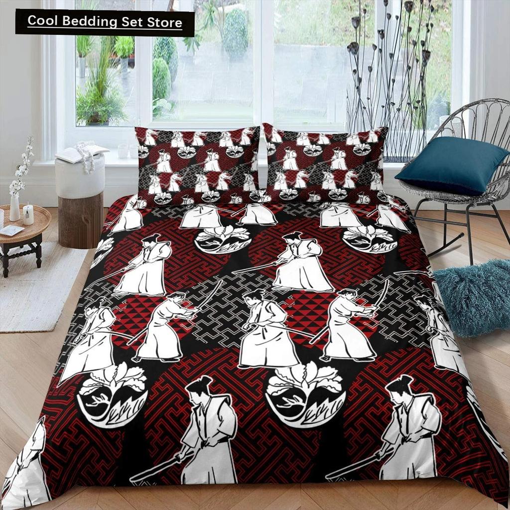 Japanese Style King Queen Duvet Cover Koi Fish Cherry Bedding Set Ukiyo-E Geisha Quilt Cover Sun Crane Polyester Comforter Cover