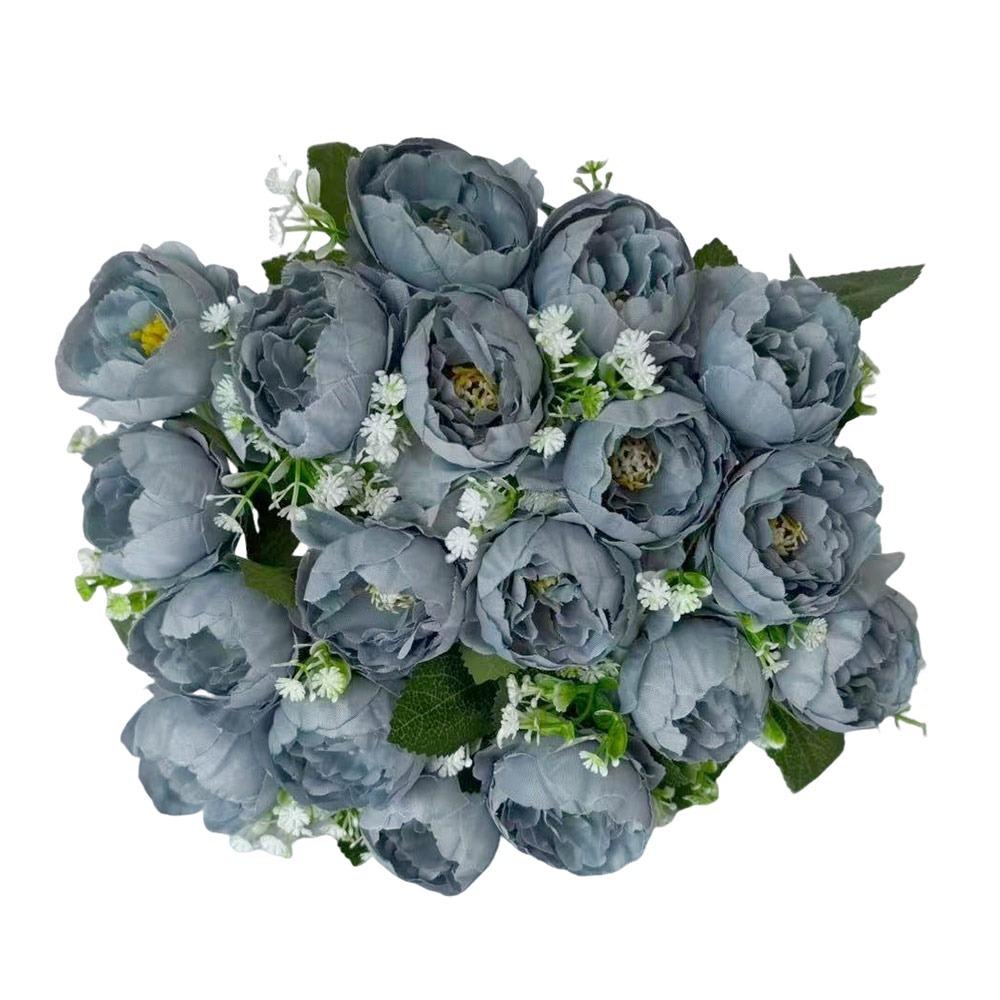 

18Heads Mini Poeny Artificial Flower Multicolor Green Leaves Decorative Flower Scene Landscaping Silk Petal серый