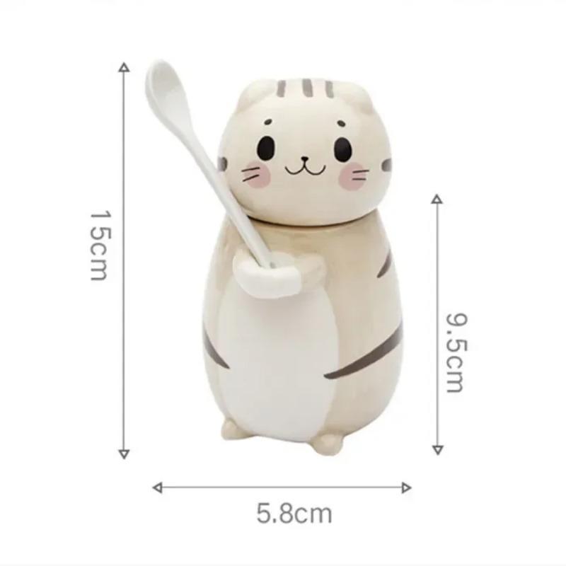 New Cute Cat Ceramics Coffee Mug with Spoon Creative Hand Painted Novelty Gifts Drinkware Milk Tea Cups