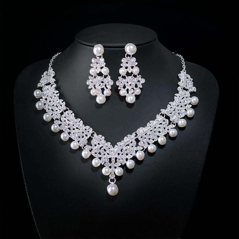 Exquisite Colored Rhinestone Necklace Earrings Set Party Dress Accessories Necklace