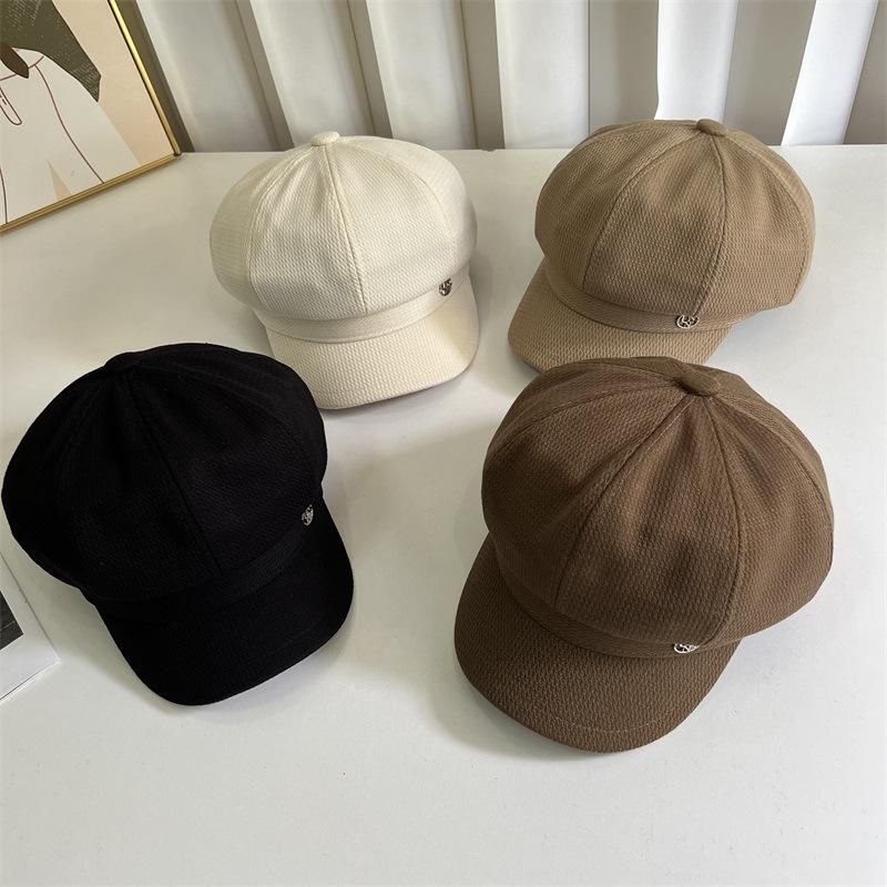 

Metal standard octagonal hat versatile face woolen beret new fashionable painter hat tide M（56-58cm） темно-коричневого кольору