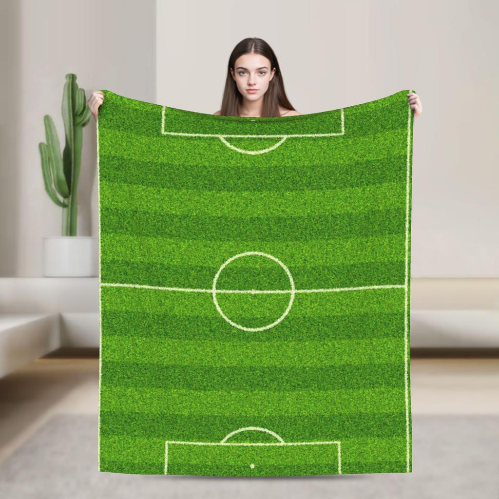Soccer Field White Line Grass Background Soft Blankets Decorative Plush Throw Blanket Fun Couch Bed Flannel Bedspread Sofa Bed
