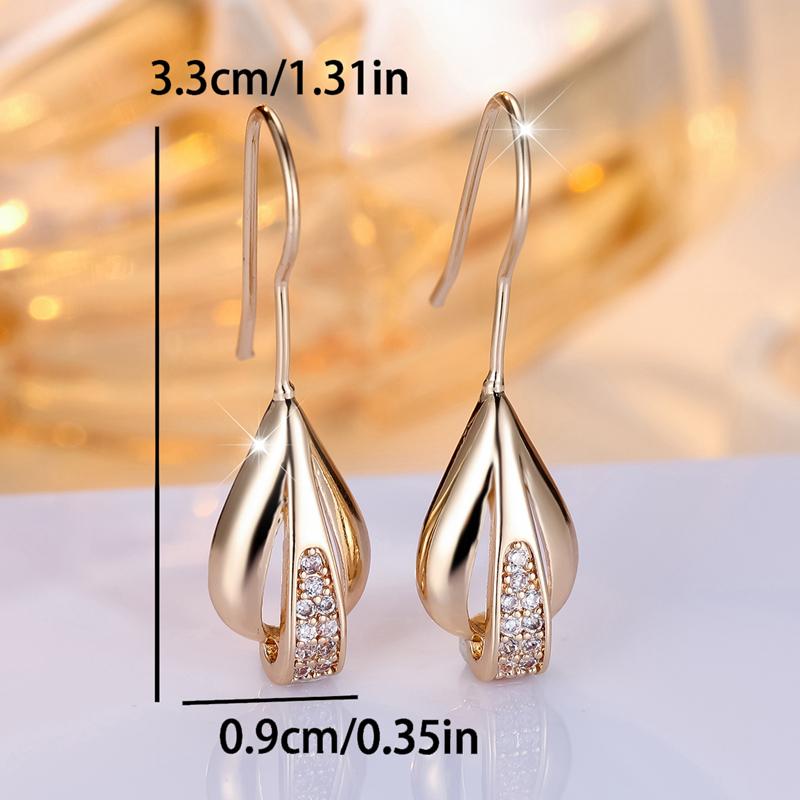 Elegant Gold Color Leaf Zircon Drop Hook Earrings for Women Boho Ethnic CZ Bridal Earring Wedding Jewelry