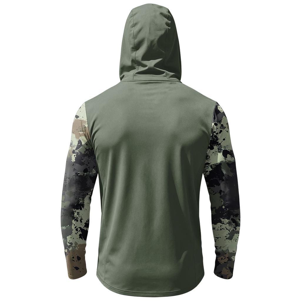 Men's Casual Camouflage Print Hooded Long Sleeve Sun Protection Shirt Lightweight Breathable Outdoor Activewear