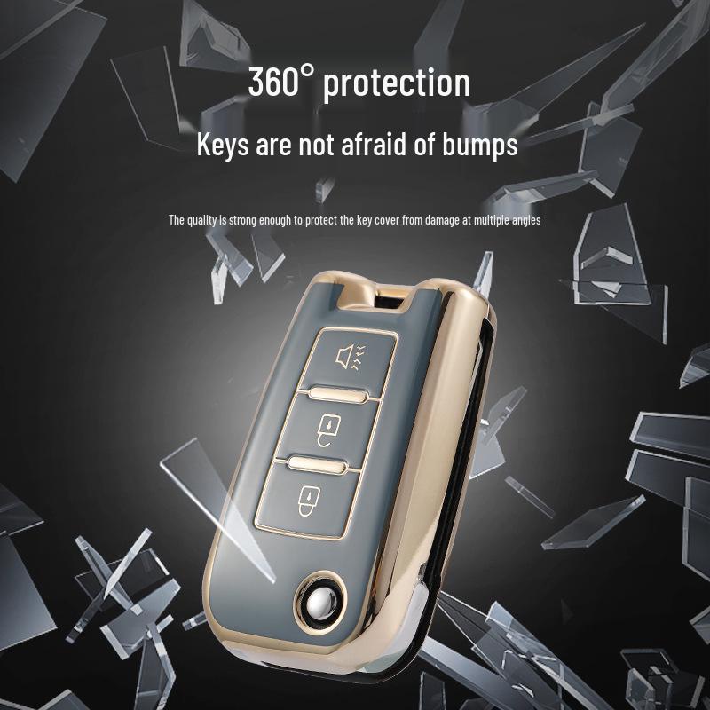 Gold-Edged TPU Key Case for Dongfeng Venucia D60/T70/M50V - Soft Rubber, 3-Button Protection for Men & Women
