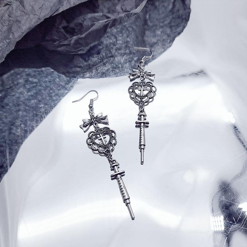 Dark Gothic Heart Bow Baroque Halloween Dangle Earrings