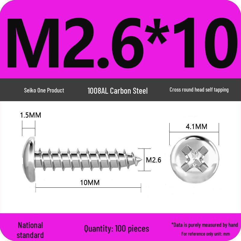 Galvanized Round Head Self-Tapping Screws PA Cross Pan (M1.2-M4, White Zinc, Pointed Tail)