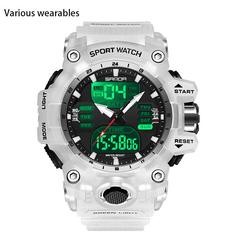 Glow-in-the-dark Electronic Alarm Clock Multi-functional Men's Watch Fashion Trend Korean Waterproof Transparent Watch