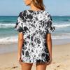 Women’s Printed Short Sleeve Henley Neck Shirt with Front Pocket Cotton Linen Material Relaxed Fit Casual Top