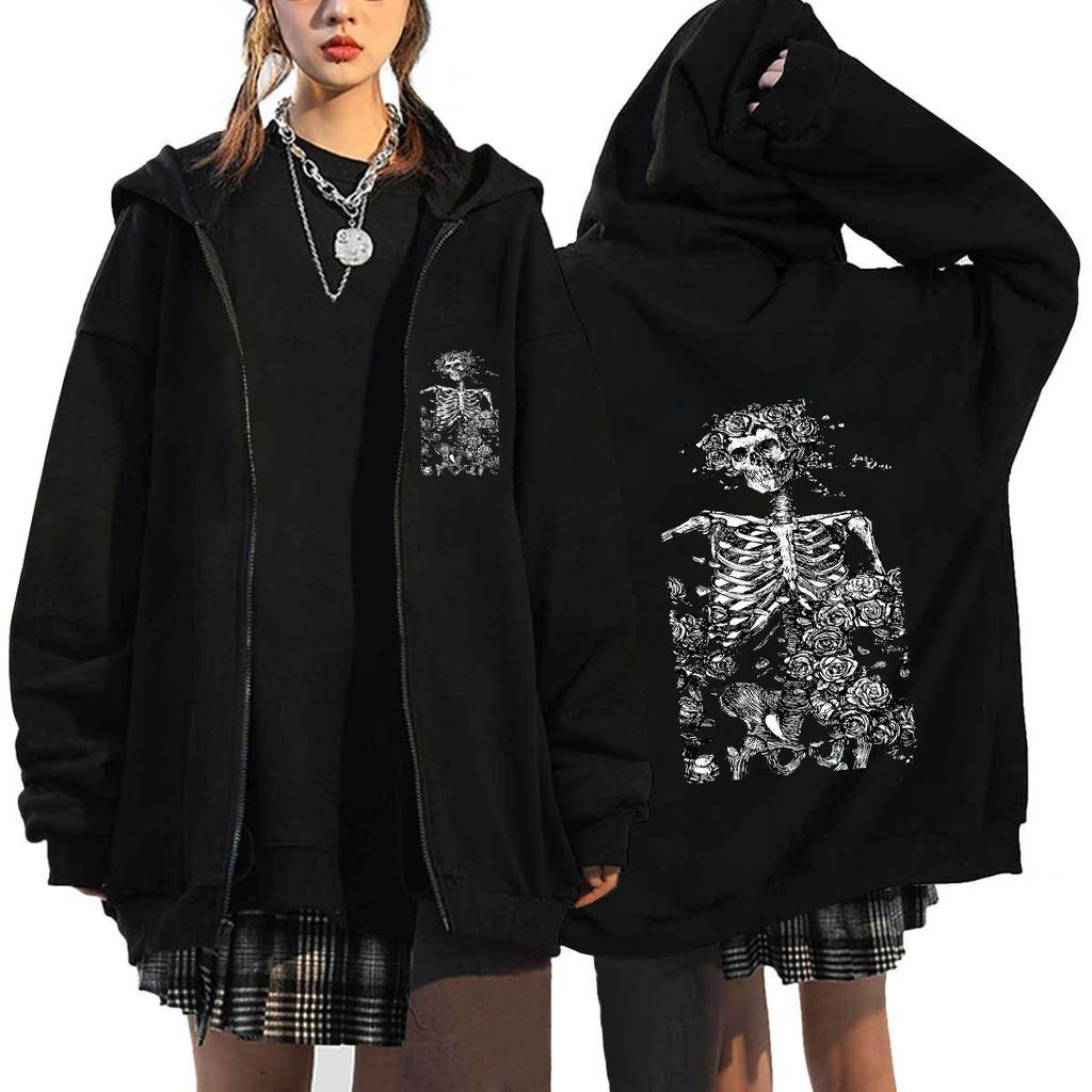 Dark Sternum Printed Zipper Hoodie Men Women Gothic Long Sleeve Fleece Sweatshirts Autumn Winter Retro Jacket Coat