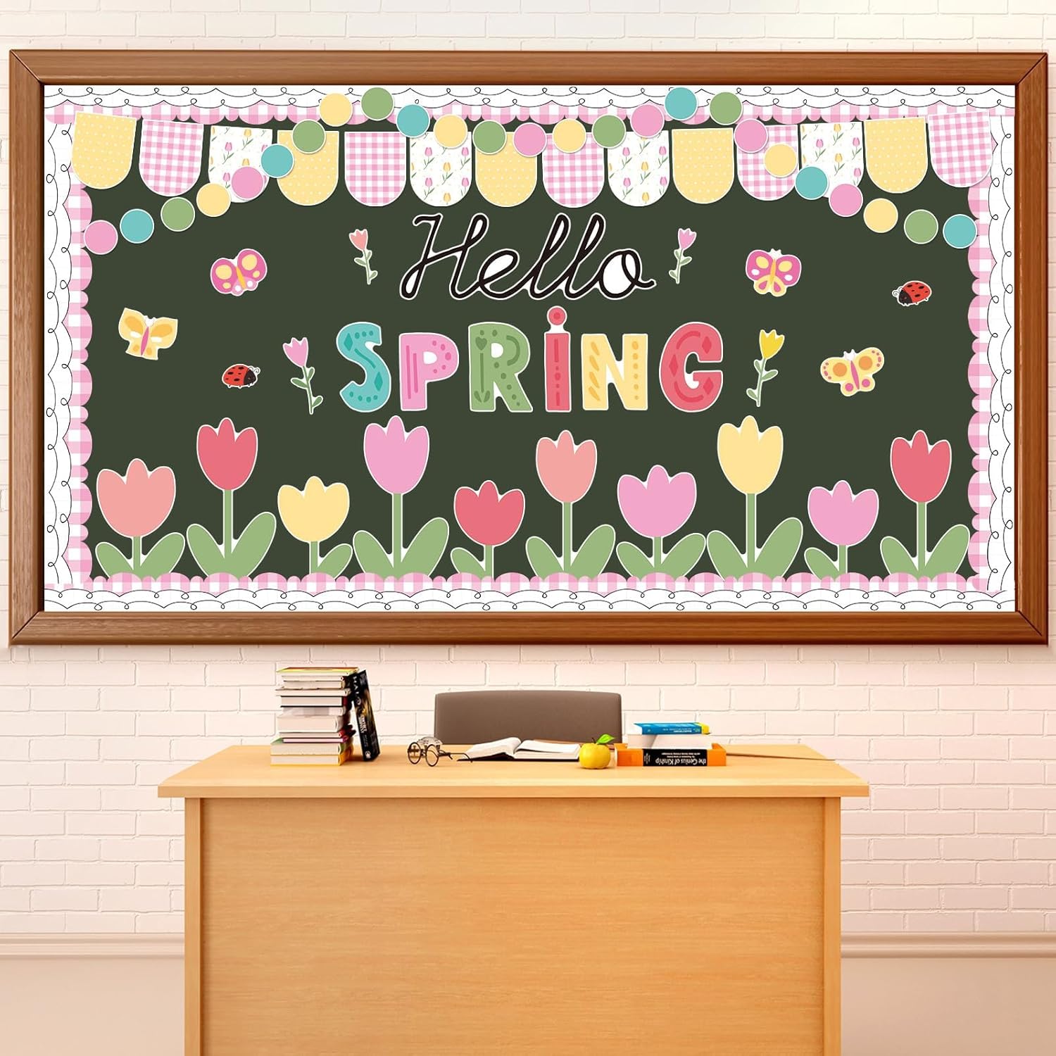 Hello Spring Bulletin Board Decorations Tulip Cutouts Pink Floral Bulletin Board Set Spring Classroom Decor for School Classroom Office Chalkboard