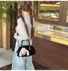 Solid Color Faux Fur Women's Small Shoulder Bag Simple Handle Crossbody Bag Casual Female Clutch Purse with Cute Rabbit Pendant
