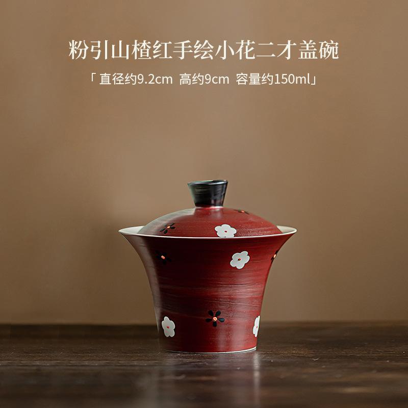 Elegant Pink Hawthorn Red Gaiwan Hand Painted Panda Cover Bowl 1 Bowl 2 Cups Tea Maker Portable Travel Colth Bag Kung Fu Tea Set