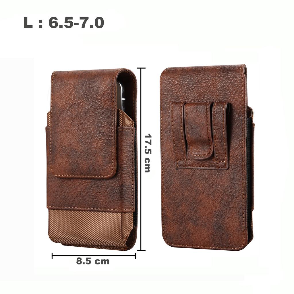 Universal Leather Men Waist Bag Mobile Phone Belt Clip Case For iPhone Samsung Galaxy Xiaomi Redmi Poco Oppo 7 Pro Holster Pouch