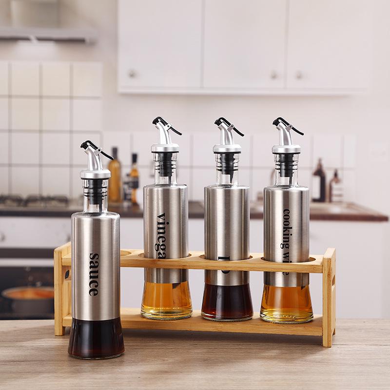 Japanese-Style Glass Oil Dispenser with Stainless Steel Press Nozzle for Soy Sauce, Vinegar, and Seasonings
