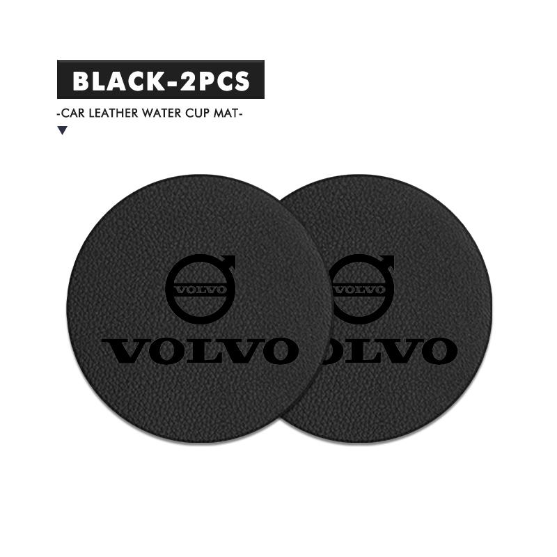 For Volvo 2Pcs Leather Car Coaster Water Cup Slot Mat Anti-slip Pad Xc60 Xc90 V40 V60 S60 V50 V90 S80 C40 XC40 V70 XC70 C30