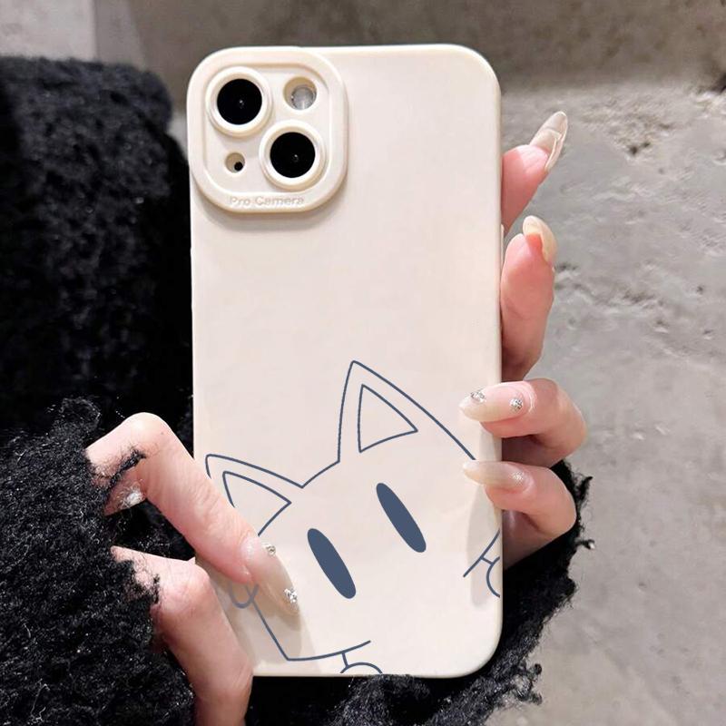 Cute Cartoon Line Cat Phone Case For Samsung Galaxy S25 S24 S23 Ultra S22 Plus S21 S20 FE A55 A54 A35 A15 Shockproof Cover
