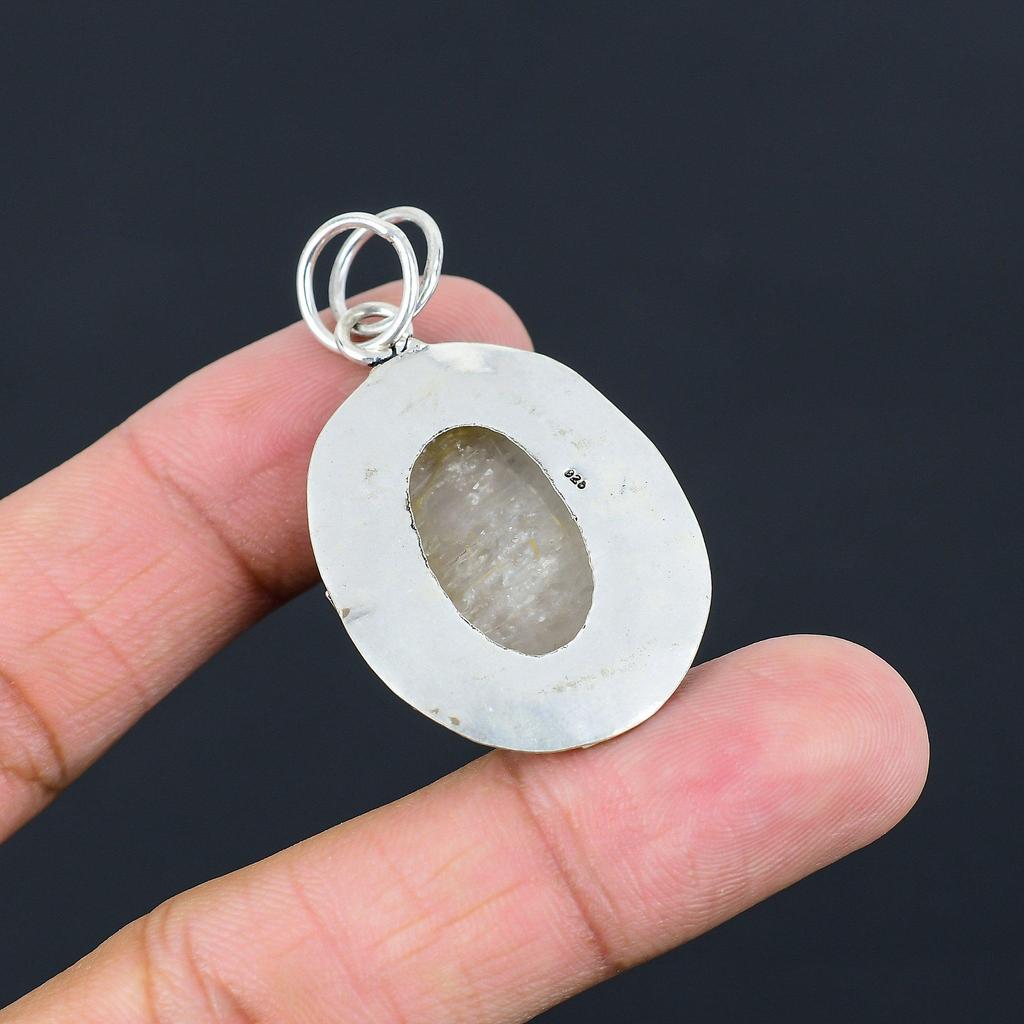 Daughters Day Sale Golden Rutile Gemstone Elegant Birthday Pendant 925 Silver