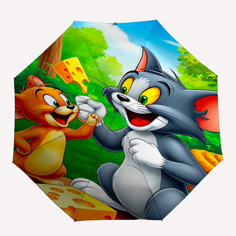 

1pc Tom and Jerry Automatic Folding Umbrella - Compact 8-Rib Design, Durable Plastic & Iron1092L