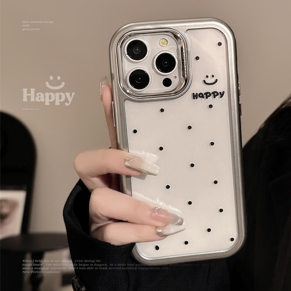 Simple Polka Dot Smiley Face IPhone 15pro Max IPhone Case 14 Acrylic 16 Suitable for 13 Hard