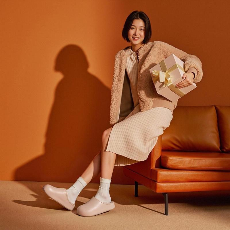 Autumn and Winter Waterproof Closed-Toe Cotton Slippers for Men and Women,-Slip, Suitable for Home and Outdoor Use, Fleece-Lined, Warm Cotton