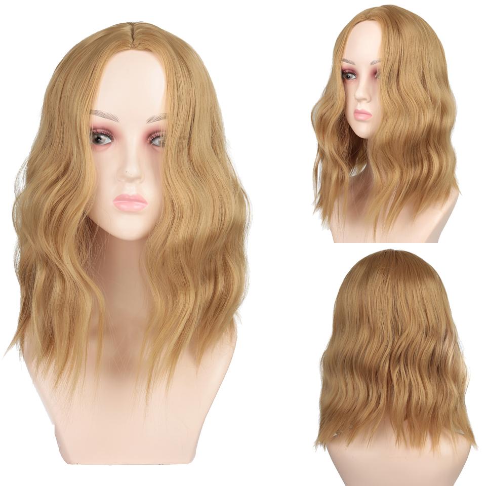 Blonde Einhorn kurze lockige blonde Bob-Perücken mit Pony für Frauen, tägliche Party, natürliches Haar, synthetisches, hitzebeständiges Faserhaar