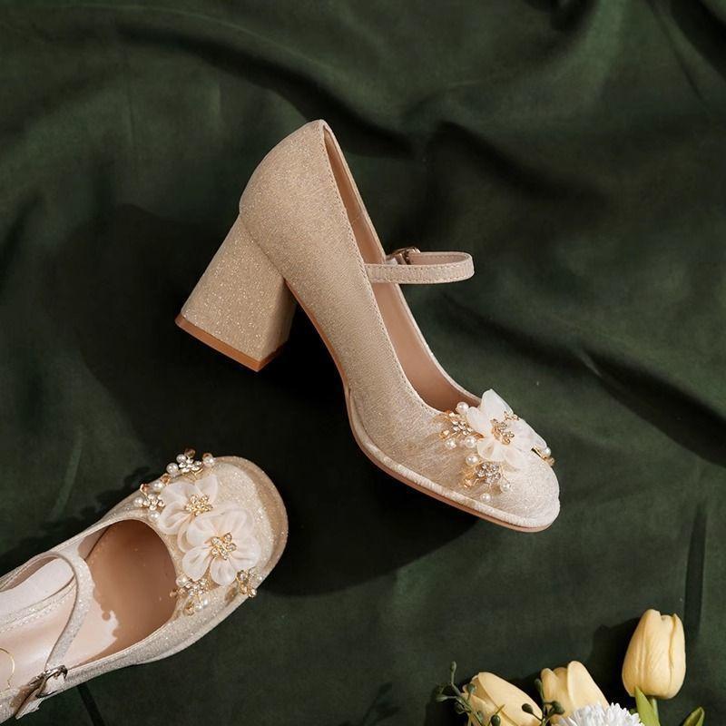 Niche princess is not tired of women's shoes 2025 spring and summer new daily versatile skirt medium heel thick heel shoes