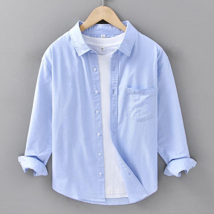 New Japanese Oxford Shirt Washed Cotton Literary and Leisure Loose Long Sleeve Shirt