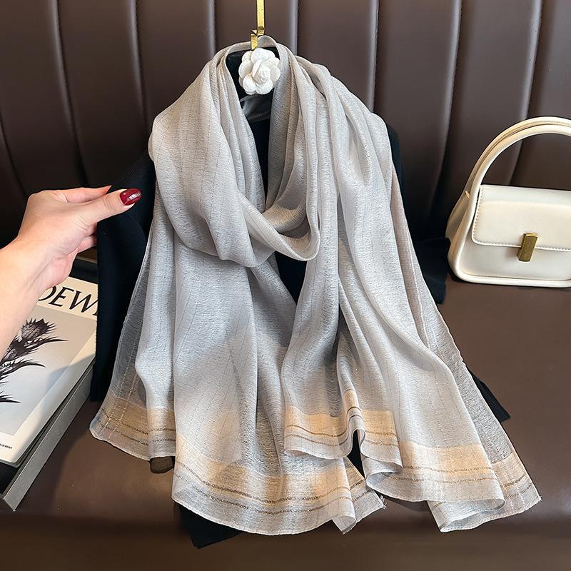 Long Silk Wool Scarf Shawls And Wraps For Women Solid Foulard Pashmina Poncho Female Summer Sunscreen Scarves Hijab Bandana