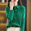 Women's Collar Knitted Cardigan Basic Versatile Top Spun Wool Jacket Elegant Single Breasted Sweater