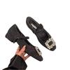 French Low-heeled Black Evening Single Shoes Women's Shoes 2025 Autumn and Winter Rhinestone Square Head Plush Mary Jane Fluffy Shoes