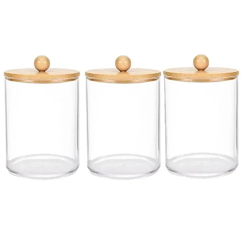 Storage Organizer Holder Canister Apothecary Jars with Lid for Cotton Rounds Acrylic Cosmetic Candy Snacks Desktop Storage Box