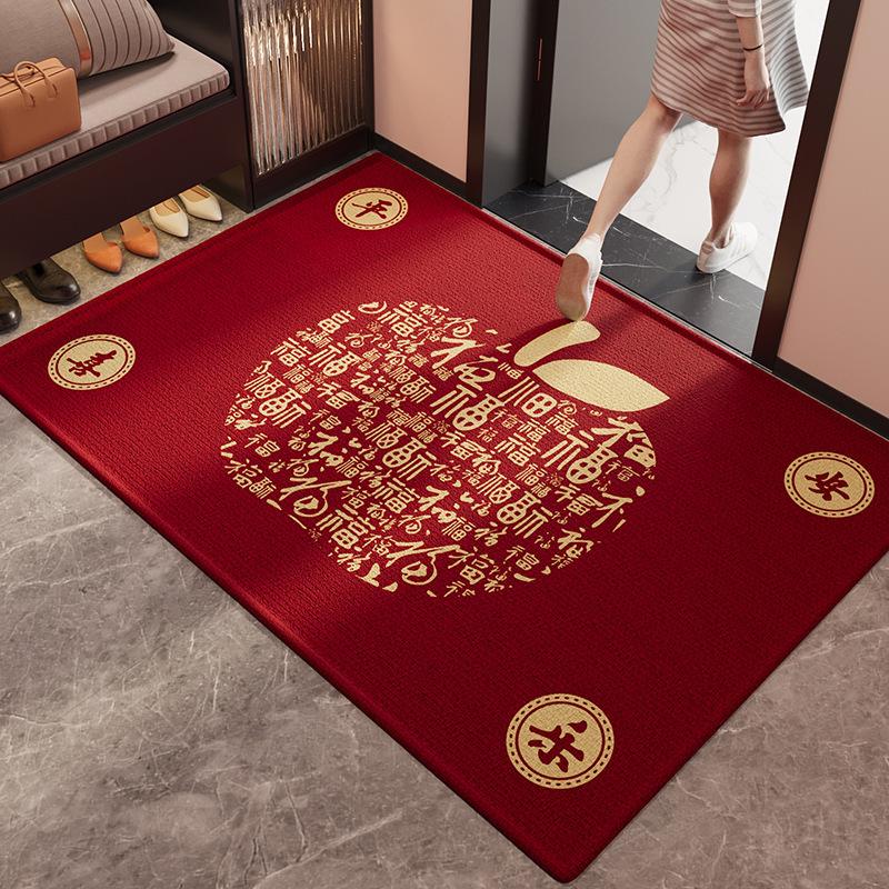 Festive Chinese Style Entrance Mat - Non-Slip, Dirt-Resistant, Mud-Scraping Crystal Velvet.