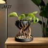 Indoor Plant Container 3D Printed Tree Root Planter, Bionic Wood Textured Flower Pot with Makeup Brush Organizer Drainage Hole, Succulent Desk