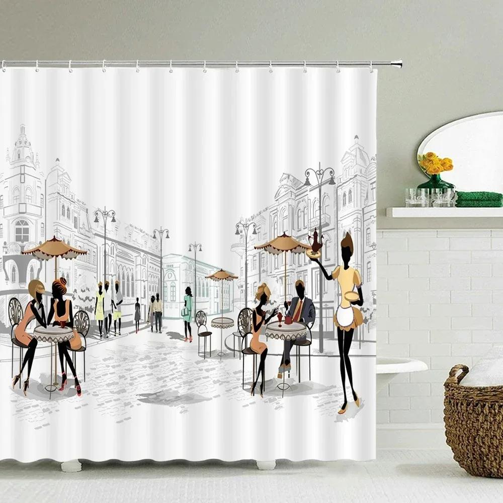Waterproof Bathroom Shower Curtain New York Woman Street View Polyester Bathroom Curtain Printing Shower Curtains Bath Screen