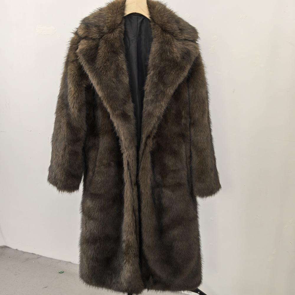 

25 Зимнее Длинное Искусственное Экологичное Пальто из Имитации Меха для Женщин S