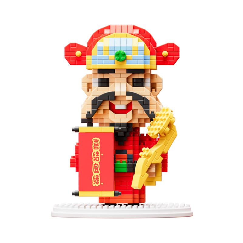 Qixian God Of Wealth Micro-Granular Children'S Educational Assembly Moon Old Little Fairy Guochao Building Block Ornament Toy