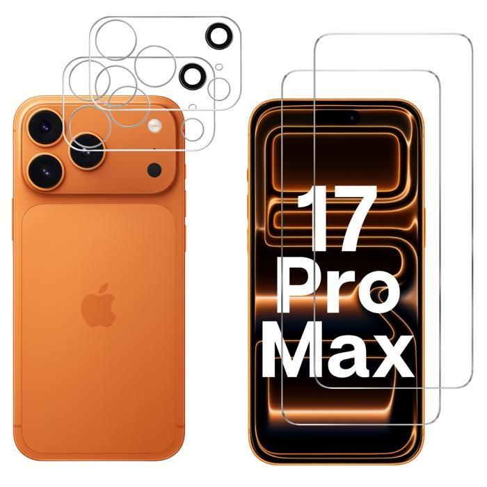Tempered Glass - PHONILLICO - iPhone 17 PRO MAX - Pack 2 - Screen and Camera Protection - Scratch Resistant