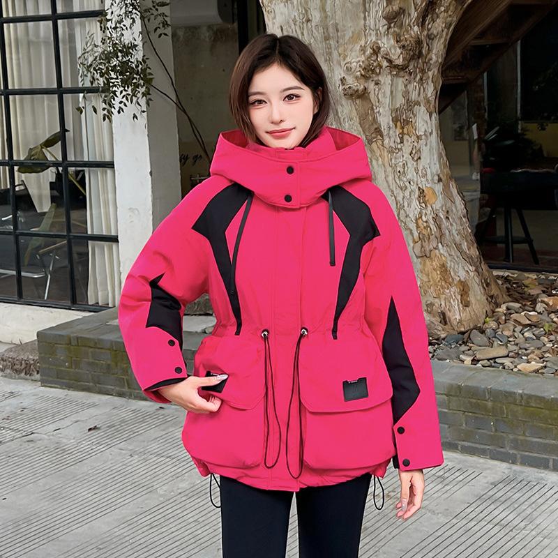 Color Matching Down Cotton Clothes Women's Medium and Long 2025 New Hooded Waist Winter Fashion Loose Thickened Warm Jacket