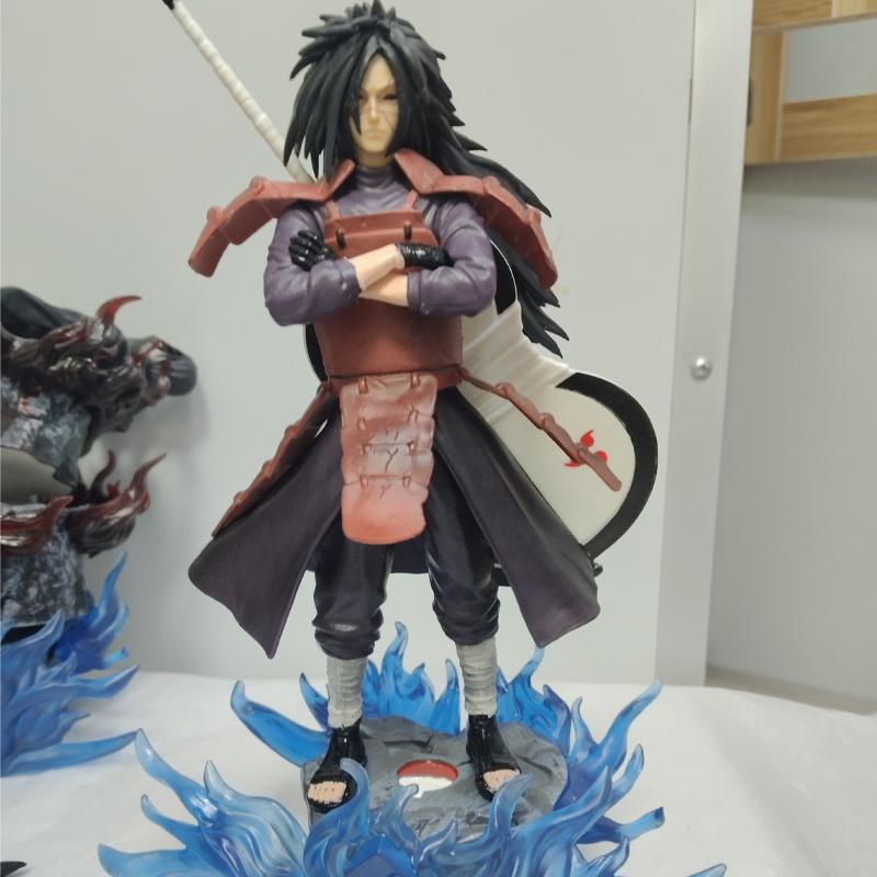 25cm Anime Naruto GK Figures Uchiha Madara Door God Ban Figurine With Luminous Base Statue Models Collection Children Toys Perfect Gifts