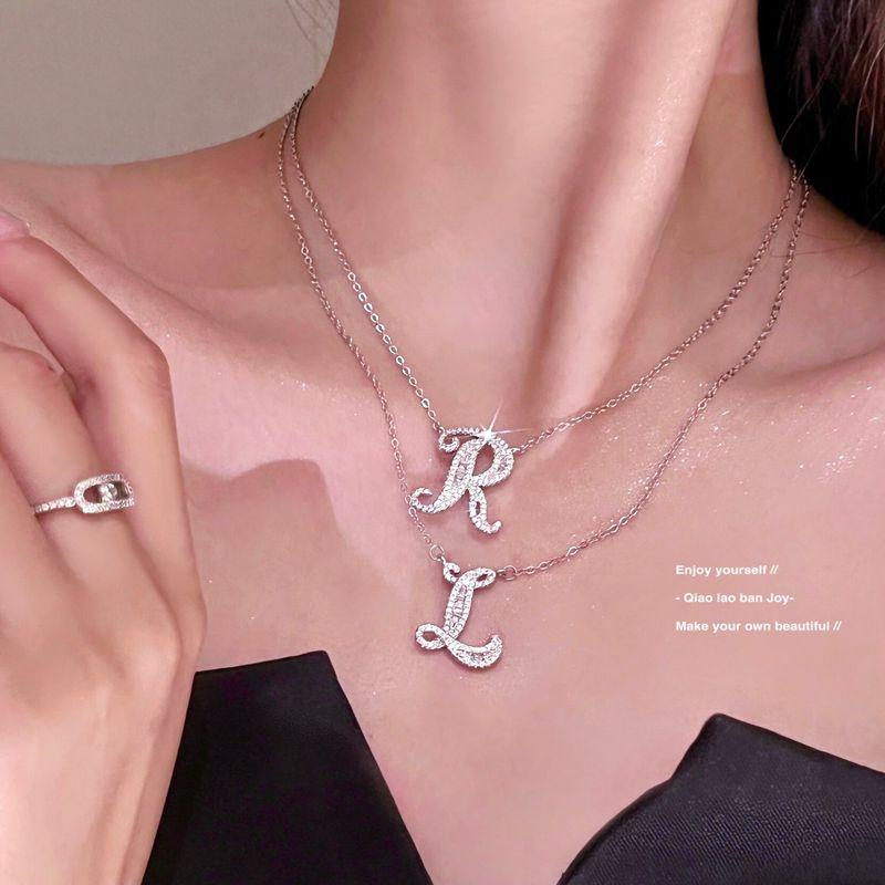Letter Rhinestone Birthday Gift Silver Simple Necklace