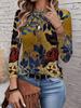 2026 New Women's Fashionable Long-Sleeved T-Shirt with Retro Floral Pattern, Perfect for Everyday Wear and Stylish Outfits