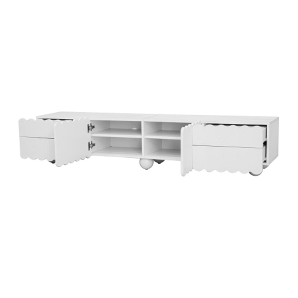 Modern white TV cabinet, TV stand, low TV stand. Unique design. 175 x 38 x 37 cm (L x W x H)