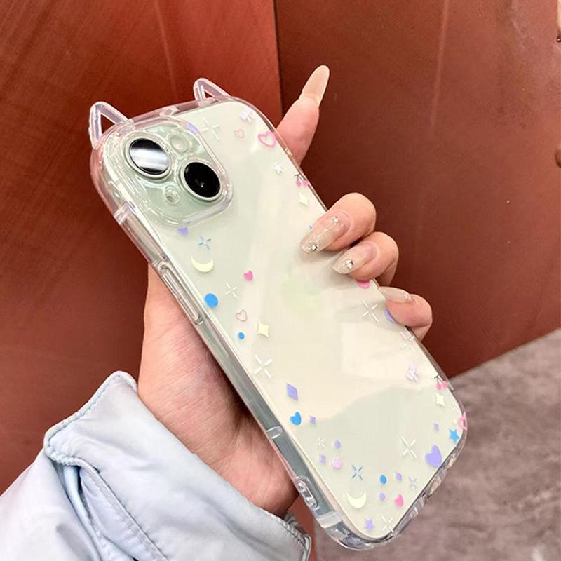Little Star Is Suitable for Apple 16 Mobile Phone Case 16PROMAX Cat Ear Mobile Phone Case 13 14 15 Soft Case 12pro.